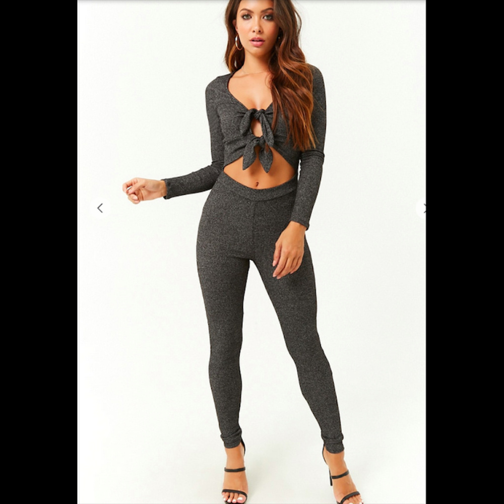 Ribbed Marled Cutout Self-Tie Jumpsuit